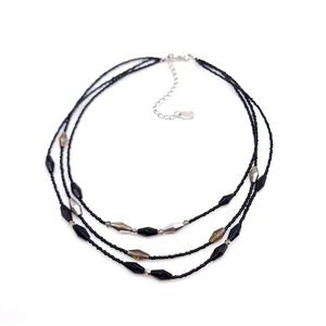 You & I Triple Strand Black Beaded Necklace Layered Choker